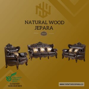 Kursi Tamu Sofa Ukiran Jepara Mewah Jati Kulit Oscar Nwj 63